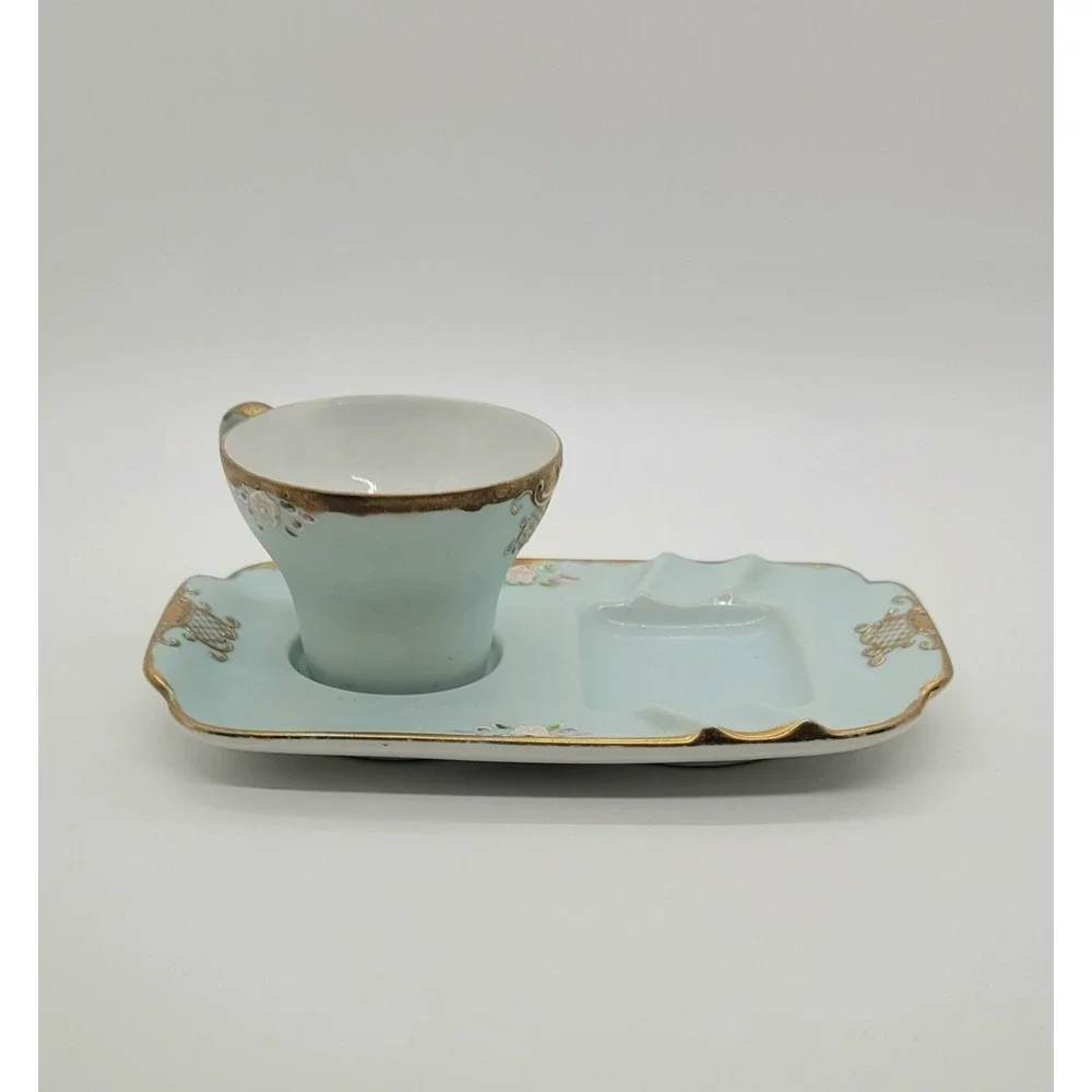 Antique Hand Painted Signed Depose Rose Espresso/Tea Cup and Ash Tray‎